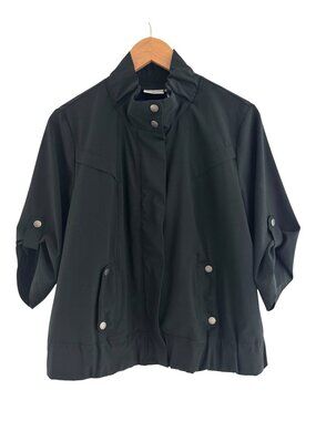 Chico's Zenergy Black Zip Snap Jacket Pockets Size 1 = Medium/8 Golf 3/4 Sleeve